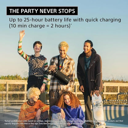 Sony ULT Field 5 Wireless Portable Bluetooth Speaker, IP67 Waterproof, Dustproof, and Rustproof with Enhanced Bass, 25 Hour Battery, 360° Party Light, and Shoulder Strap (SRSULT50B), Black