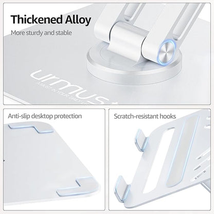 Urmust Height Adjustable Laptop Stand for Desk with 360°Rotating Base, Foldable & Portable Laptop Riser, Computer Accessories for Collaborative Work, Compatible with MacBook Pro, All Laptops 10-17"