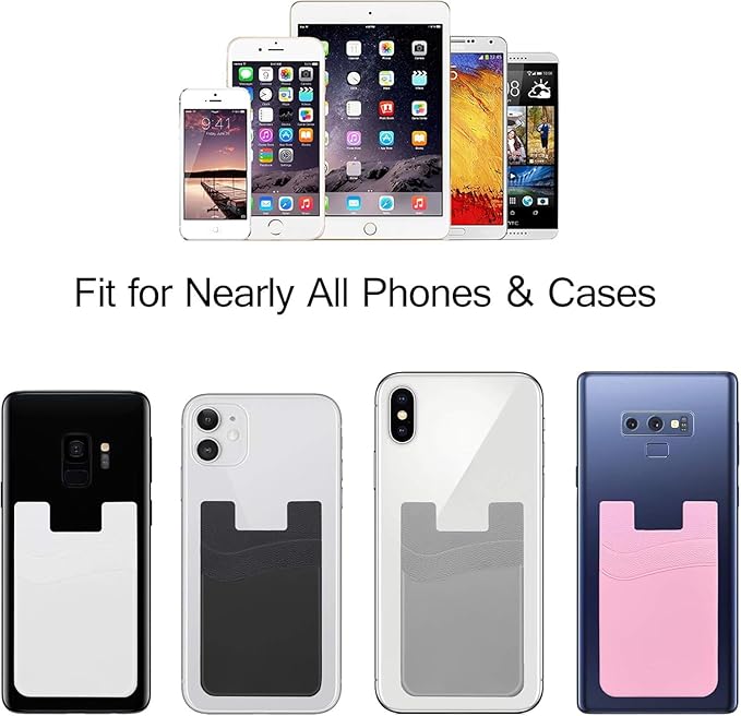 SS Card Holder for Phone Case - Silcone Stick On Credit Card Phone Wallet for Men & Women, Ultra-Thin & Portable, Compatible with iPhone/Android/Samsung Galaxy, Holds Cards & Cash, Hands-Free (5 pack)