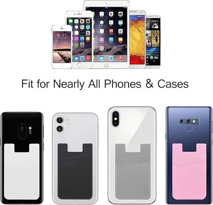 SS Card Holder for Phone Case - Silcone Stick On Credit Card Phone Wallet for Men & Women, Ultra-Thin & Portable, Compatible with iPhone/Android/Samsung Galaxy, Holds Cards & Cash, Hands-Free (5 pack)