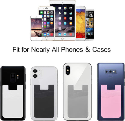 SS Card Holder for Back of Phone, Cell Phone Wallet Stick-on Credit Card Sleeve Pocket Silicone Pouch Compatible for iPhone, Samsung Galaxy and Most SamrtPhones 4 Pack