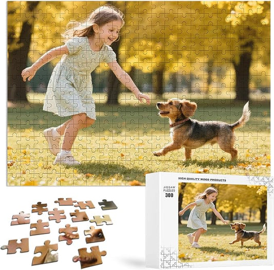 Custom Puzzle, Customize Puzzles from Photos with 120/200/300/500/1000/1500 Pieces, Personalized Wooden Jigsaw Puzzle Gifts for Family, Adults,Valentine's Day (300 Pieces, Horizontal)