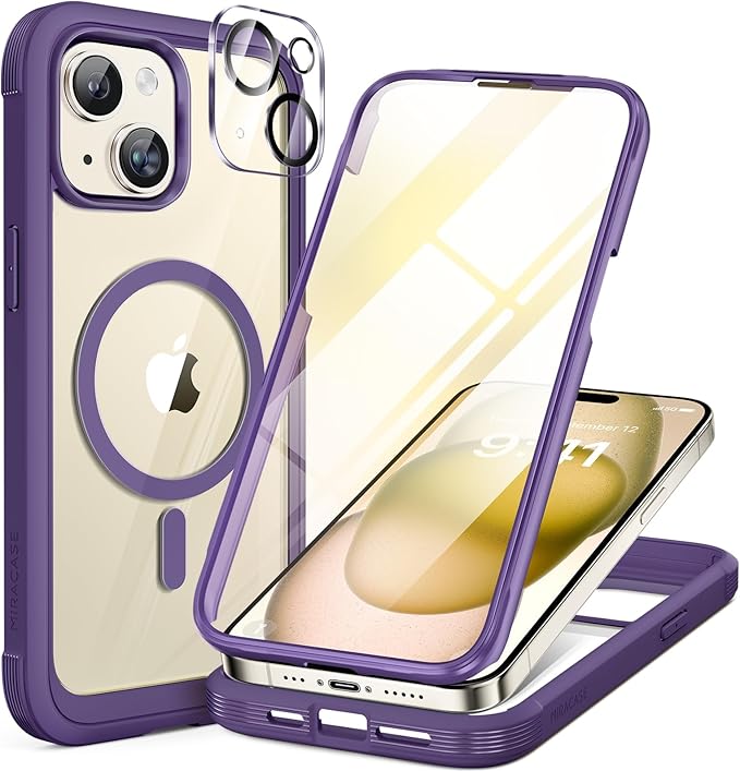 Miracase Magnetic for iPhone 12 Pro Max Case [Compatible with MagSafe] Full-Body Phone case with Built-in Glass Screen Protector& Camera Protector, Military Drop Proof 12 Pro Max Cover