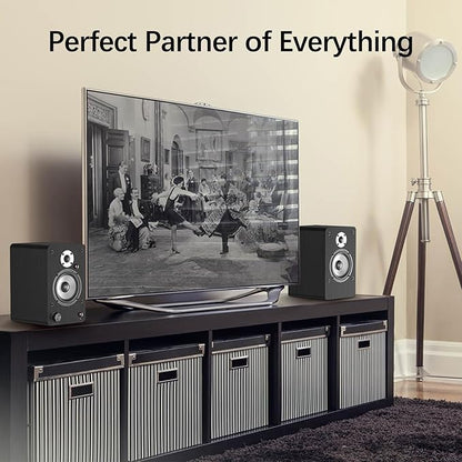 LONPOO Powered Bookshelf Speakers for Record Player,2.0CH Bluetooth Active Near Field Monitors with 1-inch Silk Domed Tweeter and 4-inch Aluminium Speaker for Home Theater, 100 Watts RMS