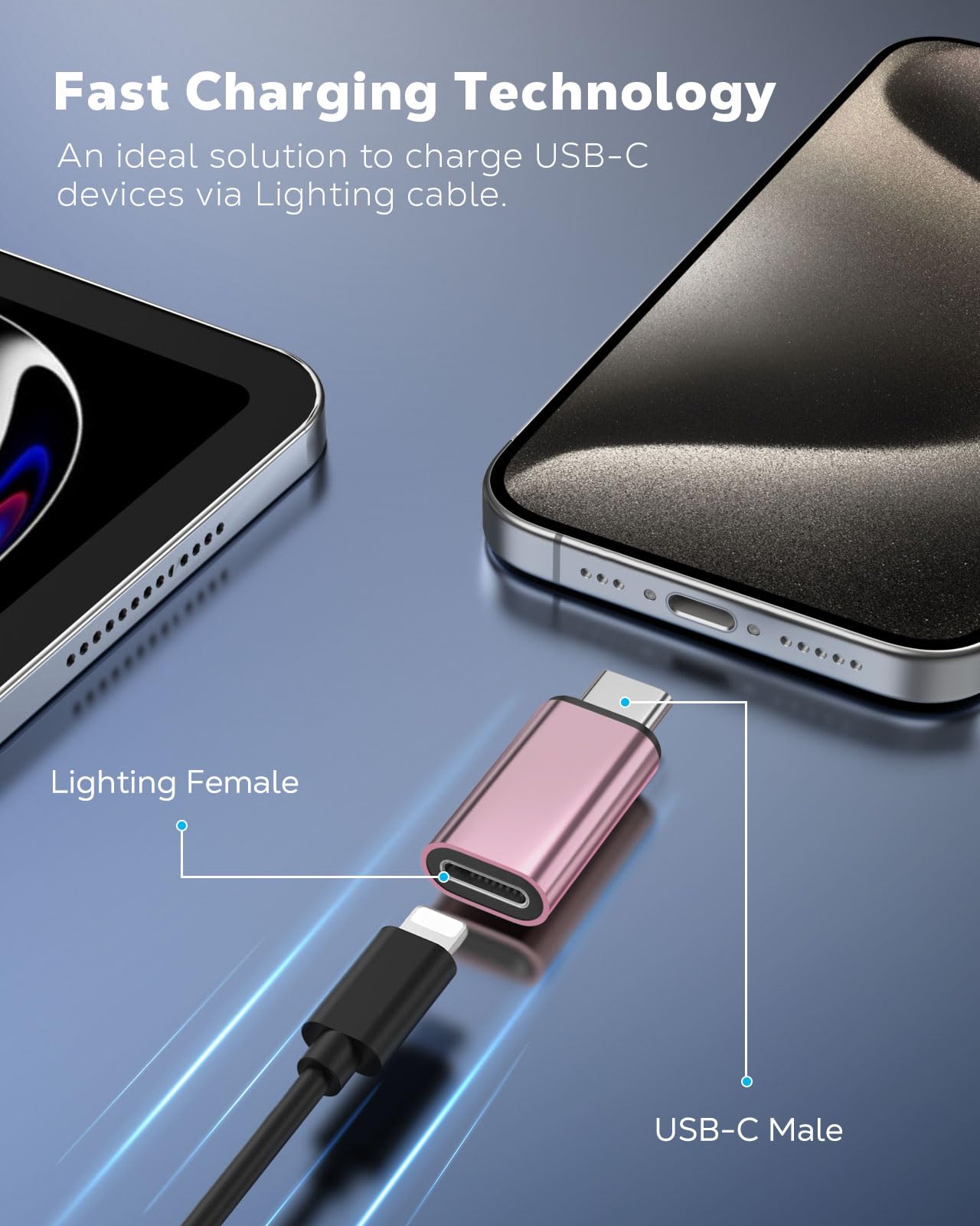 MoKo Lightning to USB-C Adapter for iPhone 17 16 15, Charge Only, 2 PCS