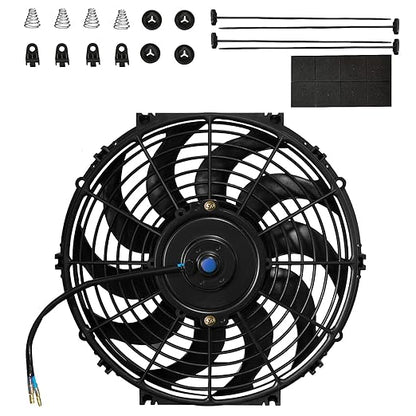 MuHize Radiator Cooling Fan - 12V 80W Universal Electric 10-Inch Fan Assembly with Bolt-On Kit, SAE Radiator Fans for Cars & SUVs (Black)