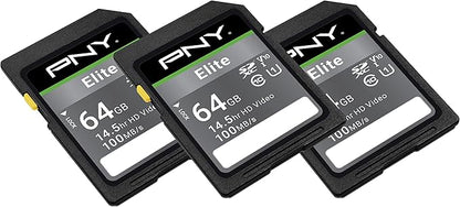 PNY 32GB & 64GB Elite Class 10 U1 V10 SDHC & SDXC Flash Memory Card Bundle - 100MB/s Read Speed