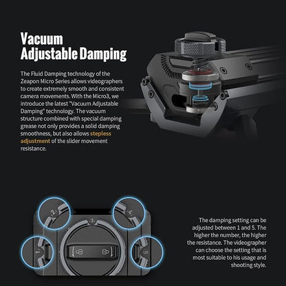 Zeapon Micro 3 E700 Double Distance Motorized Camera Slider, 30''/77cm Travel Distance, Compact Slider with carrying case, Motor Quick Switching, 10-26Lbs Payload and Adjustable Sliding Damping Design
