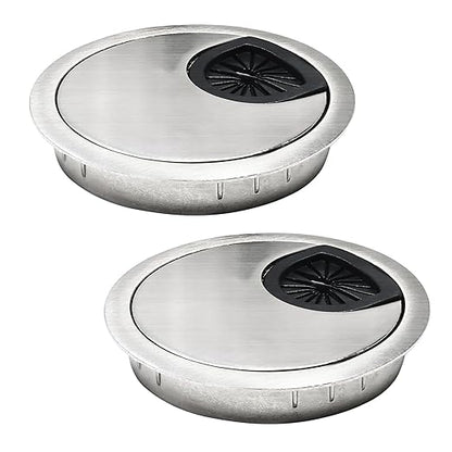 2 Pcs Desk Grommet 2-3/8" / 60 mm, Desk Cord Hole Cover, Cable Grommet Metal Zinc Alloy Materilal, Desk Hole Grommet for Home & Office Pc, Detachable Cable Cord Organizer-Brushed Silver