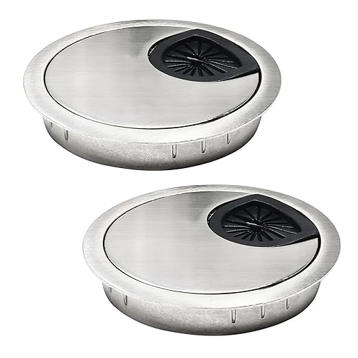 EASYEAH 2 Pcs Desk Grommet 2-3/8" / 60 mm, Desk Cord Hole Cover, Cable Grommet Metal Zinc Alloy Materilal, Desk Hole Grommet for Home & Office Pc, Detachable Cable Cord Organizer-Brushed Silver