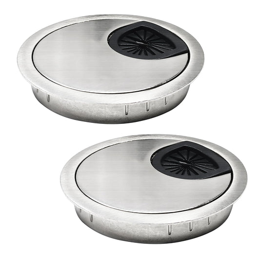 EASYEAH 2 Pcs Desk Grommet 2-3/8" / 60 mm, Desk Cord Hole Cover, Cable Grommet Metal Zinc Alloy Materilal, Desk Hole Grommet for Home & Office Pc, Detachable Cable Cord Organizer-Brushed Silver