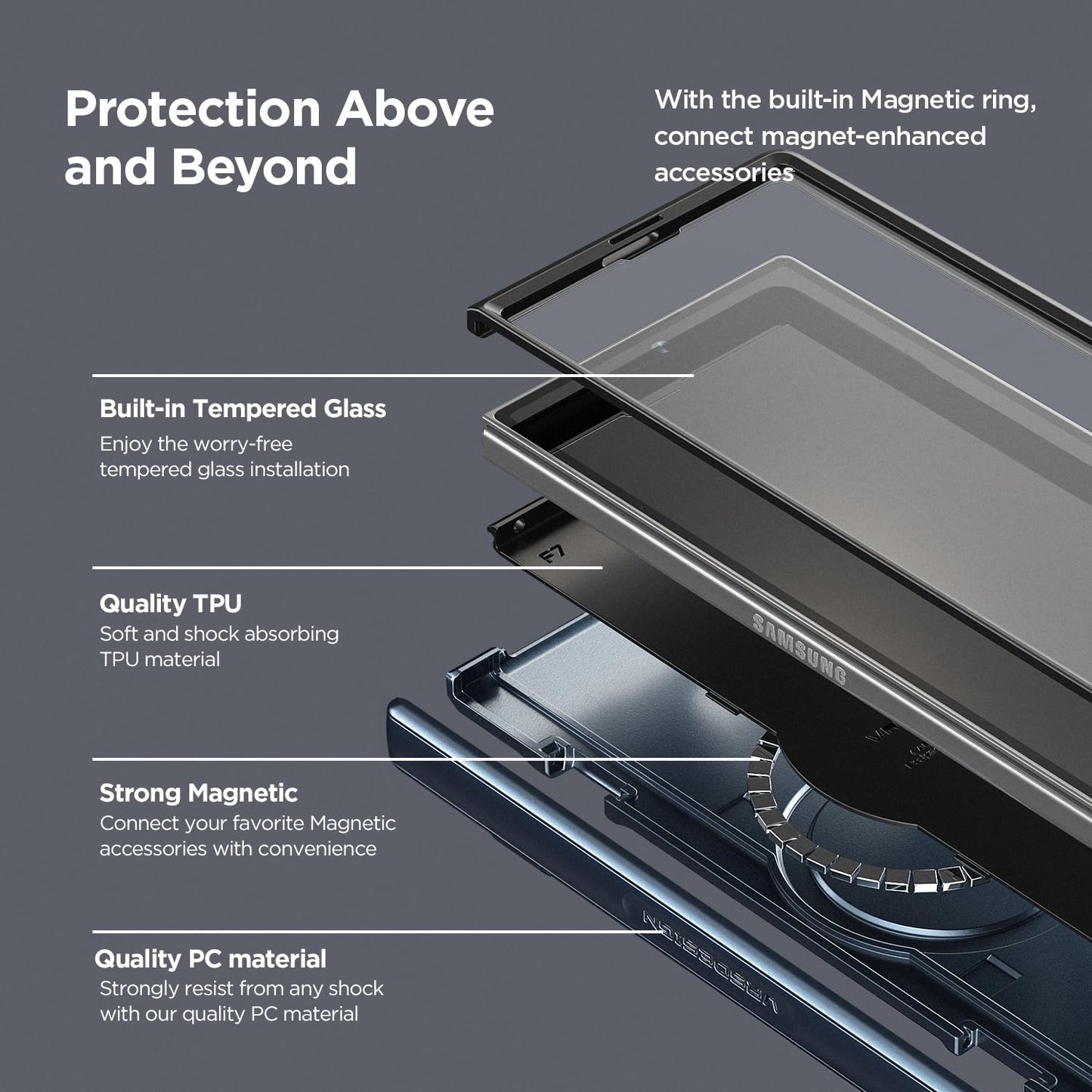 VRS DESIGN Terra Guard Modern for Galaxy Z Fold 7 (2025) – Magnetic Phone Case with Built-in Screen Protector, Rugged Dual Layer Protection & Spring-Loaded Hinge Cover (Navy)