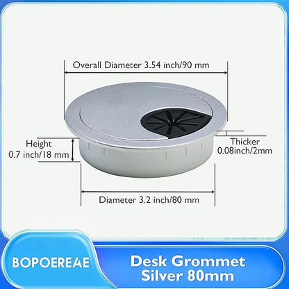 Desk Grommet 3-1/8" (80 mm), Desk Cord Hole Cover, Cable Grommet ABS Plastic, Desk Hole Grommet for Office and Home Table Cable, Detachable Cable Cord Organizer (Silver Sand 2 Pcs)