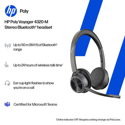 Poly Voyager 4320 UC Wireless Headset & Charge Stand - Noise-Canceling Wireless Headphones with Mic - Connect to PC via USB-C to USB-A Adapter, Cell Phone via Bluetooth, Microsoft Teams Certified