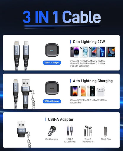 USB C to Lightning Cable Fast Charging 2Pack 6ft [Apple MFi Certified] iPhone Charger Cable Compatible with iPhone 14/13/12/11 Pro Max and USB C Female to USB A Male Adapter with Keychain