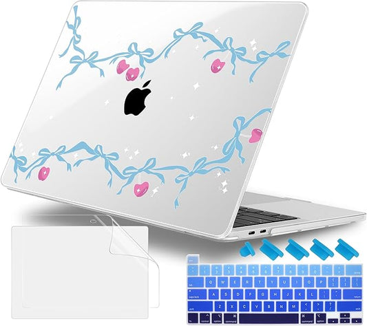 Lepeoac Case for MacBook Pro 13 inch Case M2 2022-2016 A2338 M1 A2251 A2289 A2159 A1989 A1708 A1706, Plastic Hard Shell + Keyboard Cover + Dust Plug, Cherry Bow