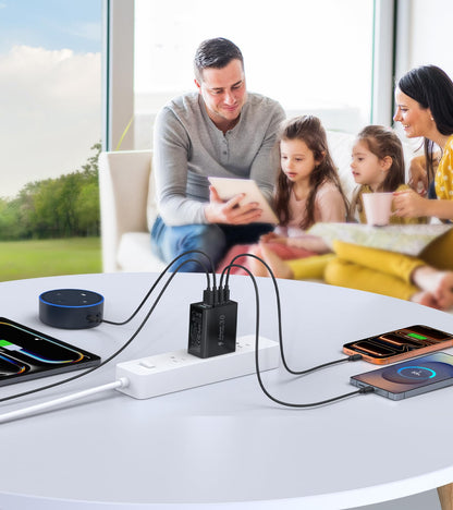 [2-Pack] USB C Wall Charger, 60W Type C Charger Block 5-Port Fast Charging Blocks,3USB C+2USB A Multiport Plug,PD Power Adapter Brick Cube for iPhone 17/16/15/14/13/Pro,iPad,Samsung,for Switch（Black）