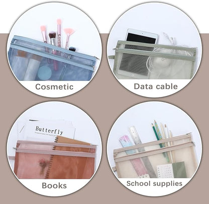 10 Pack Colored Mesh Zipper Pouch Bags, Double-Layer Nylon Puzzle Building Block Sets Toy Storage & Organization, Breathable See Through A4 Zipper Pouch with Handle for School Office Games