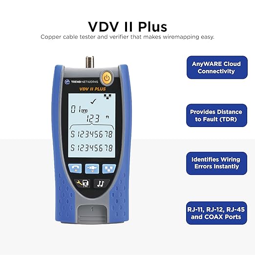 TREND Networks | R158008 | VDV II Plus | Cloud Connected | Voice, Data and Video Cable Verifier | Copper Cable Tester | Advanced Wiremap & Troubleshooting Tool