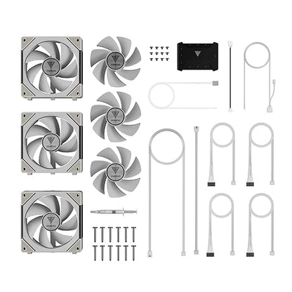GAMDIAS Aeolus P2-1203U 120mm ARGB PWM Fan(3 Fan Pack w/USB Hub), Include Reverse Fan Blade x3, ARGB Sync Ready, Easy Installation & Cabless Daisy-Chain Design, Silent Operation, Up to 2400RPM, White
