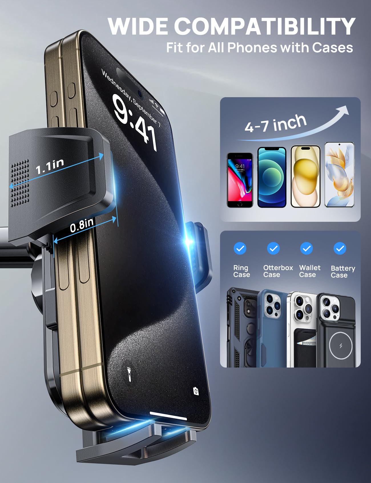 2026 Ultimate Car Phone Holder Mount (+Air Vent Clip) [Military Grade Stable], 360° Rotatable Suction Cup Car Phone Mount for Dashboard Windshield,Truck Cradle Stand for iPhone 17 16 Pro Max Samsung