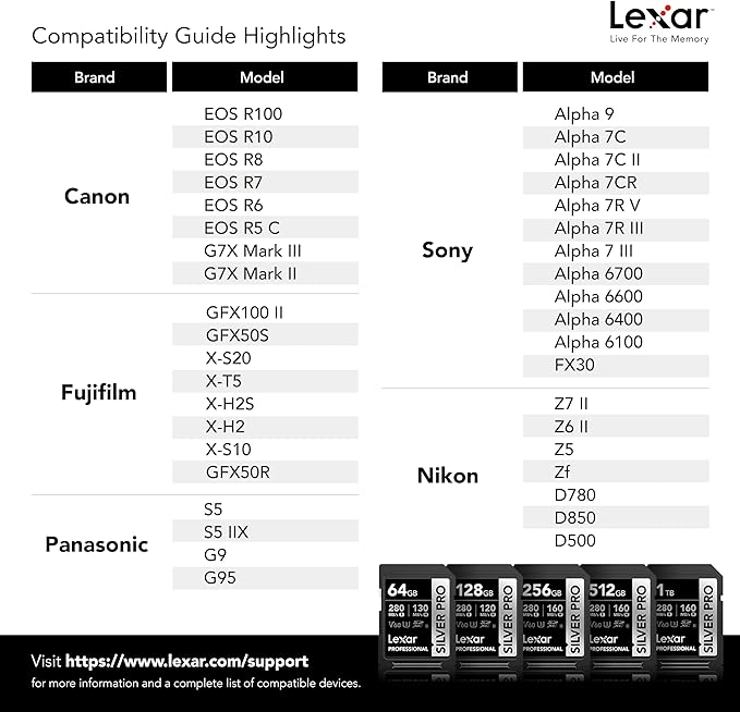 Lexar 256GB (2-PK) Professional SILVER PRO SD Card, UHS-II, C10, U3, V60, Full HD, 4K, Up To 280MB/s Read SDXC Memory Card, for Professional Photographer, Videographer, Enthusiast (LSDSIPR256G-B2NNU)