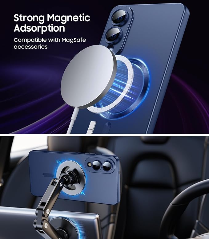 Magnetic for Samsung Galaxy S25 Edge Case [Compatible with MagSafe][Built-in Camera Lens Protector] Slim Soft Silicone Bumper Shockproof Metallic Luster Phone Case (Blue)