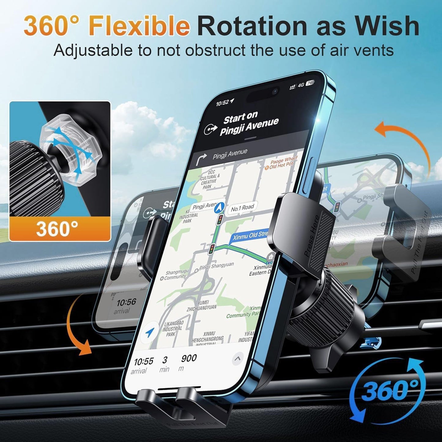 DOLYOFG Car Phone Holder Vent [Thick Cases Friendly] Phone Mount for Car Air Vent 360° Rotate Hands Free Cell Phone Holder for Car Automobile Cradle for All iPhone Android Smartphone