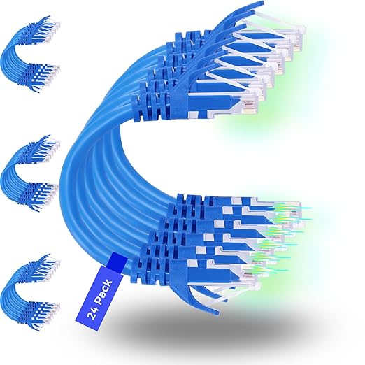 Rapink Patch Cables Cat6 5ft (24 Pack), Ethernet Patch Cable 10G Support, Cat 6 Patch Cable for Patch Panel to Switch, Flexiable Cat 6 Ethernet Cable with Gold Plated Blue