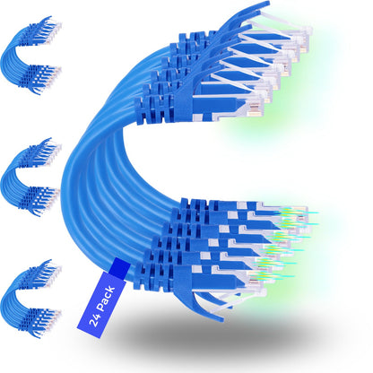 Rapink Patch Cables Cat6 2ft (24 Pack), Ethernet Patch Cable 10G, Cat 6 Patch Cable for Patch Panel to Switch, Flexiable Cat 6 Ethernet Cable with Gold Plated Blue