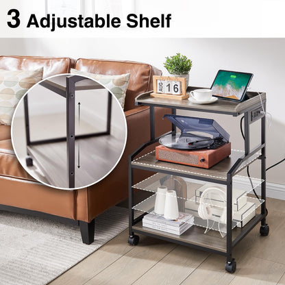 Lauren&Harold 34'' Printer Stand with Power Outlets & USB Ports Grey/Black