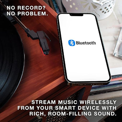 Victrola The Quincy 6-in-1 Bluetooth Record Player & Multimedia Center with Built-in Speakers – 3-Speed Turntable, CD & Cassette Player, AM/FM Radio, Wireless Music Streaming (Grey Wood)