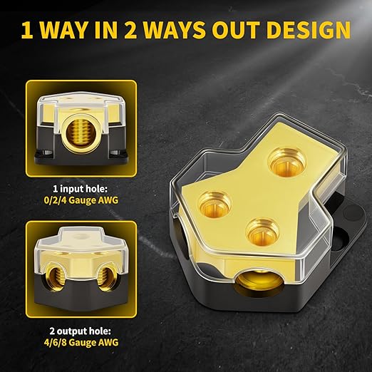 12V Power Distribution Block Car Audio 2 Way 0/2/4 Gauge in 4/6/8 Gauge Out, Quality Ground Distribution Block 12 Volt Amp Distribution Block Splitter for Automotive Car Marine Boat (2 Pack)