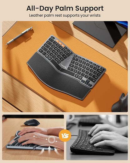 ProtoArc Bluetooth Ergonomic Keyboard, EK04 Mini Compact Wireless Ergo Split Keyboard, 80 Keys, Bluetooth and USB, Palm Rest, Natural Typing, Rechargeable, Compatible with Windows/Mac/Android