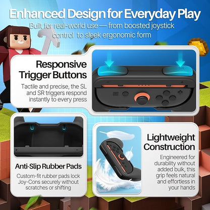 TNP JoyCon 2 Grips for Nintendo Switch 2 2025 - Ergonomic Joy Con Grip Handle Kit - Comfortable Anti-Slip Controller Kit Accessory for Nintendo Switch 2 New Gen Joy-Con Controller, 2 Pack, Black