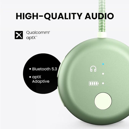 Avantree SoundJet R1 – Airplane Bluetooth Adapter for Headphones & AirPods, aptX Adaptive, Qualcomm Chipset, 20H Battery, Wireless Audio Transmitter for in-Flight Travel Essentials - Green