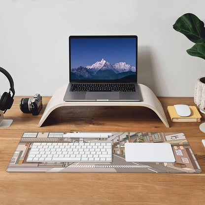 Tokyo Street Anime Kawaii Large Gaming Mousepad XXL Beige Cute Desktop Laptop Keyboard Mouse Mat Desk Pad Big 31.5''x15.7'' with Stitched Edges Non-Slip Rubber Base