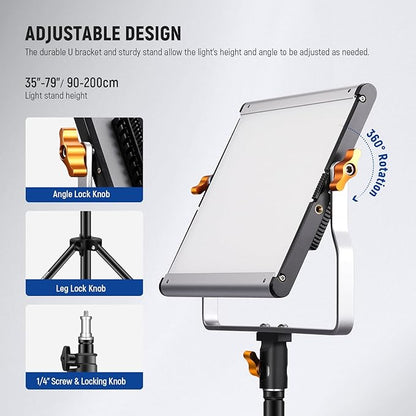 Neewer 2 Packs Dimmable Bi Color 480 LED Video Light Kit, 3200~5600K CRI 96+ LED Panel with U Bracket, 75 inches Tripod Light Stand for YouTube Recording Studio Photography Streaming Key Lighting