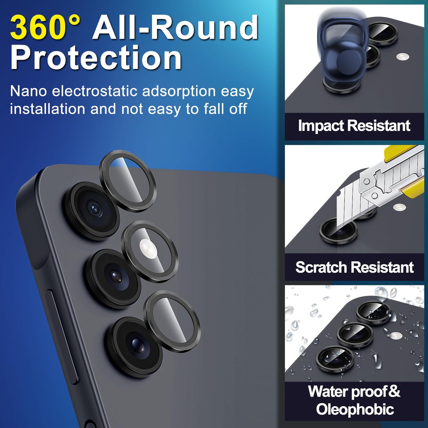Avocase for Samsung Galaxy A16 Camera Lens Protector, Individual Metal Ring Tempered Glass Lens Cover, [Strong Adsorption] Scratch Resistant Ultra-Thin HD Clear Lens Cover, 1 Set-Black