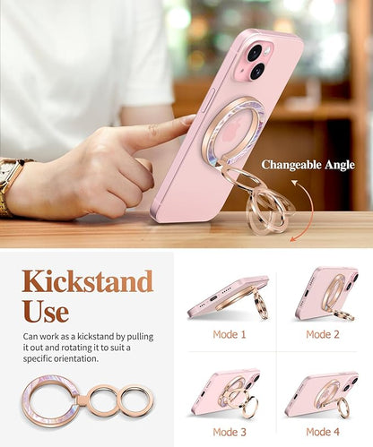 GVIEWIN Magnetic Phone Ring Holder, Compatible with MagSafe Phone Grip with Adjustable Stand, Magnet Phone Ring Kickstand for iPhone 16 Pro Max/Plus/15/14/13/12 Series/Other Phones (Flowing Sakura)