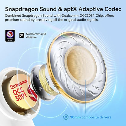 EarFun Air Pro 4 Adaptive Hybrid Noise Canceling Wireless Earbuds, Qualcomm Snapdragon Sound, aptX Lossless, 6 Mics AI CVC 8.0 Call, LDAC Hi-Res Audio, 52H Playtime, Bluetooth 5.4 (Glossy White)