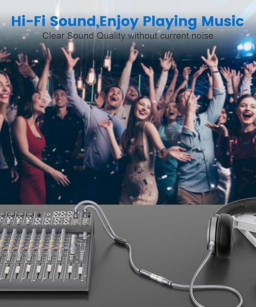 1/4" Splitter Cable 2 Feet/60CM,Microphone Splitter 1 Female to 2 Male TRS 1/4 inch Splitter 6.35mm Stereo Female Plug to Dual 6.35mm Male-Grey