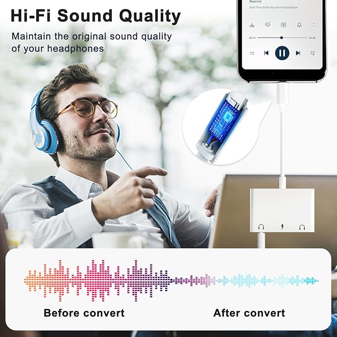 UWECAN USB C to 3.5mm Audio Adapter, 3 in 1 Aux to USB C Headphone Splitter Dual 3.5mm Audio Jack and PD 60W Fast Charging, Compatible for iPhone 15 16,Galaxy S22 S21/Note 20,Pixel 4 3 XL,Huawei,etc