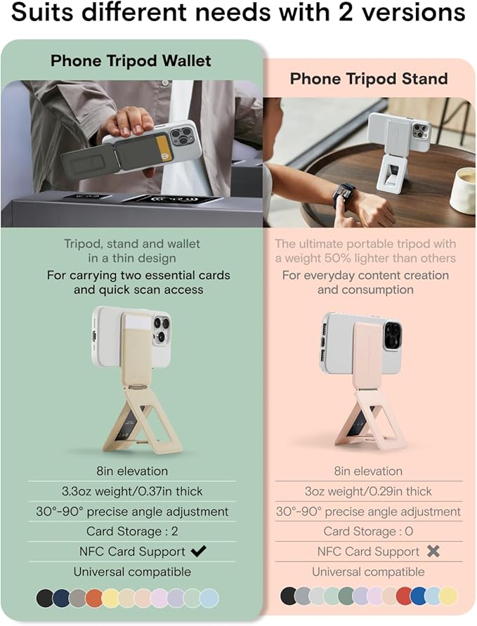 MOFT Phone Tripod Wallet for iPhone, Mulit-Angles, Lightweight Phone Stand, MOVAS Vegan Leather Magnetic Wallet, Strong Magnets, NFC Card Holder,Travel Essential, Panna Cotta (with Card Slot)