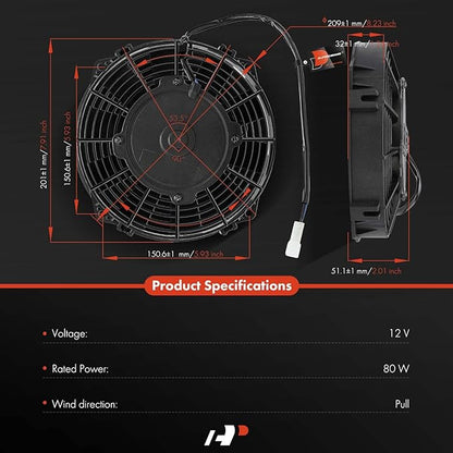 A-Premium 7.5'' 7.5 inch Slim Fan Pull Universal Electric Radiator Cooling Fan Assembly, 12V 80W with Mount Kit