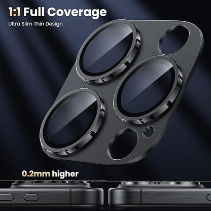 WSKEN for iPhone 16 Pro/iPhone 16 Pro Max Camera Lens Protector, [Military Grade Shatterproof] [Strong Adsorption] Metal Aluminum Alloy Tempered Glass Camera Screen Protector, Black Titanium