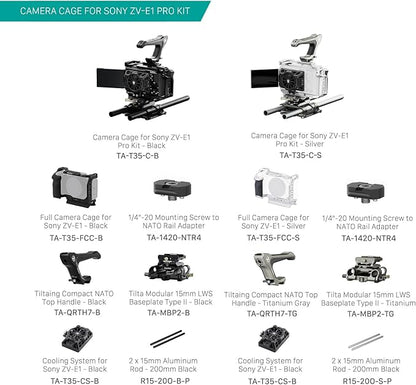 Tilta Camera Cage for ZV-E1 Pro Kit | Includes NATO Top Handle, Cooling System, Rod, LWS Baseplate | Cold Shoe, NATO Rail, M3 and 1/4""-20 Threads Mounts | Silver
