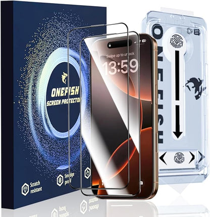 OneFish Full Edge Coverage Tempered Glass Screen Protector for IPhone 12 Pro Max 6.7 inch 2 Pack Edge Reinforcement Self-Aligning Installation, Case Friendly HD Screen Protectors