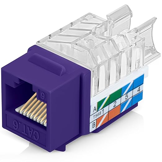 Everest 45° Angled RJ45 Cat6 Keystone Jacks 20-Pack in Purple - Slim Profile Female RJ45 Connectors - Cat 6 Keystone Jack - Compatible with 45° Angled Speed Termination Tool - 45Term (B0BL3GS7ZY)