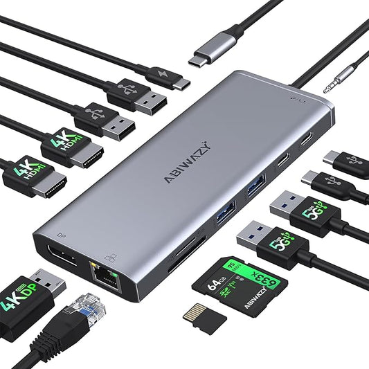 USB C Docking Station 3 Monitors USBC Hub Laptop Dual Monitor Multiport Adapter Dock Dongle,USBC to 2 HDMI,4K DisplayPort,PD Charging,Ethernet,7 USB-C/A Ports,SD/TF,Audio for Dell/HP/Lenovo